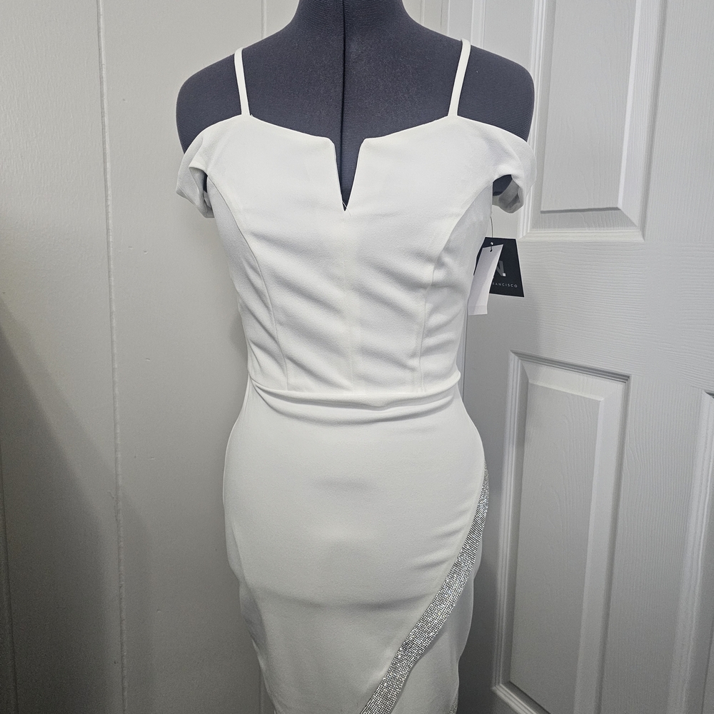 I.N. San Francisco White Dress with Silver Detail